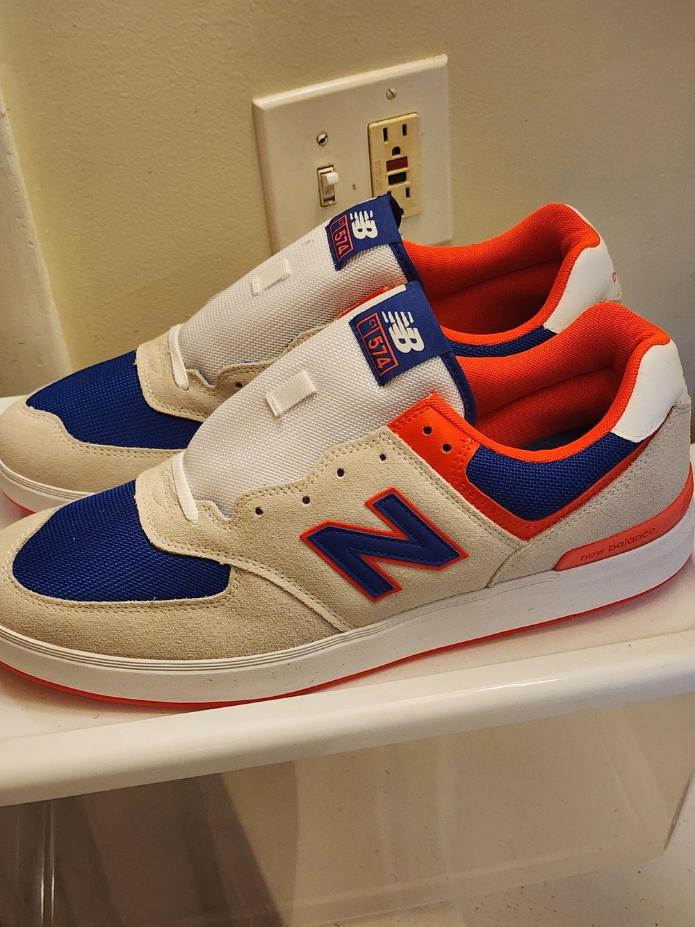 New Balance Blue 574, Size 14 Orange & White Men's Casual Sneakers - Picture 3 of 7